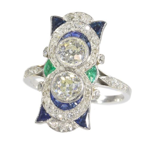 Bague 58 Bague de fiançailles Art déco en platine et or jaune 18K, diamants et saphirs 58 Facettes 21316-0744