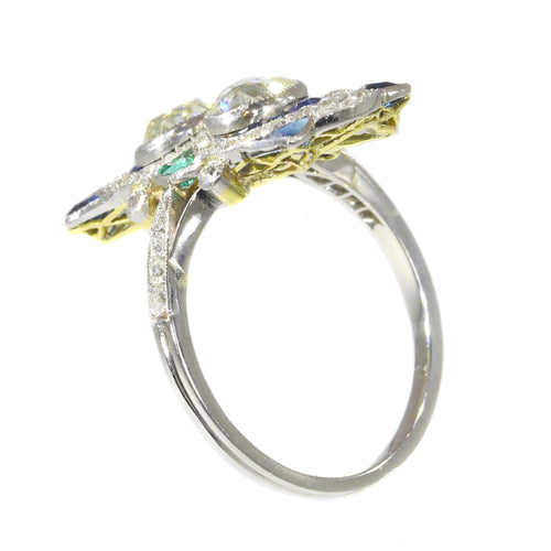 Bague 58 Bague de fiançailles Art déco en platine et or jaune 18K, diamants et saphirs 58 Facettes 21316-0744