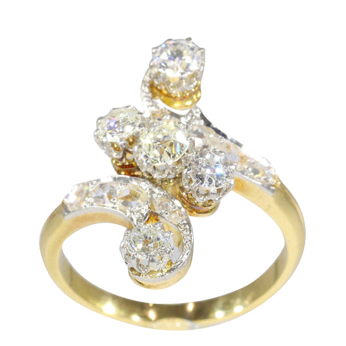 Bague 57 Bague de fiançailles Belle Époque en or jaune 18K, platine et diamants 58 Facettes 21345-0169