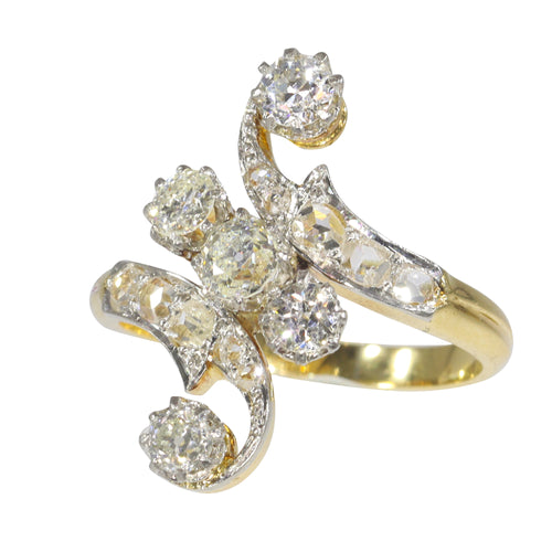 Bague 57 Bague de fiançailles Belle Époque en or jaune 18K, platine et diamants 58 Facettes 21345-0169