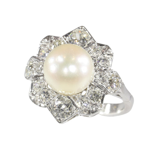 Bague 50 Bague Art déco belge en platine avec diamants et perle de culture 58 Facettes 22132-0317