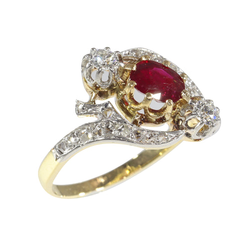 Bague 55 Bague de fiançailles Belle Époque en or jaune 18K, rubis et diamants 58 Facettes 22137-0266