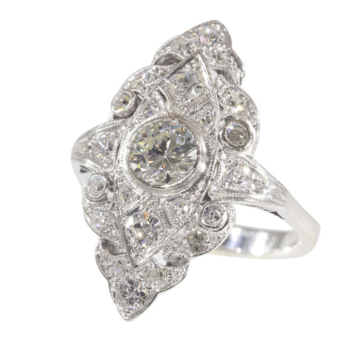Bague 54 Bague de fiançailles vintage années 1950 en platine et or blanc 18K, diamants 58 Facettes 22133-0305