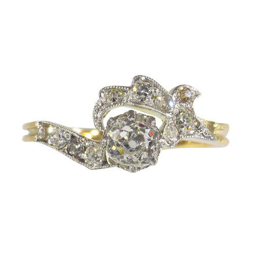 Bague 53 Belle Époque - Bague de fiançailles en platine et or jaune 18K, diamants 58 Facettes 22152-0291