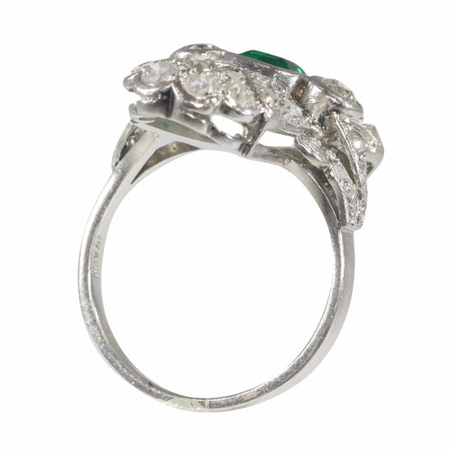 Bague 54 Bague Art déco de fiançailles en platine, diamants et émeraude 58 Facettes 22151-0121