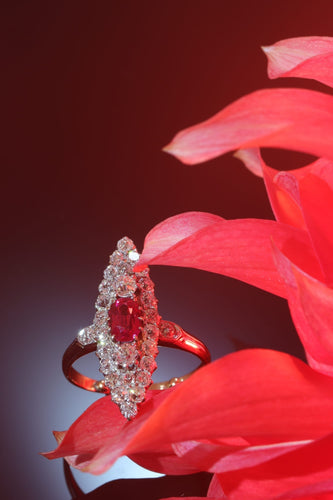 Bague 53 Bague victorienne en or rouge 18K avec rubis et diamants 58 Facettes 22298-0136
