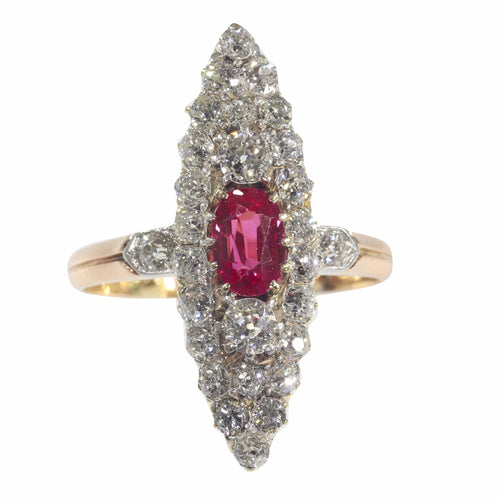 Bague 53 Bague victorienne en or rouge 18K avec rubis et diamants 58 Facettes 22298-0136