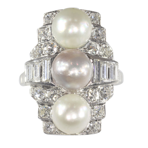 Bague 58 Bague Art déco en platine avec diamants et perles 58 Facettes 22297-0116