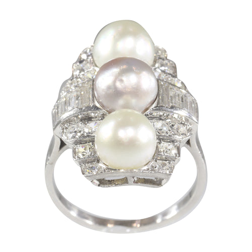 Bague 58 Bague Art déco en platine avec diamants et perles 58 Facettes 22297-0116
