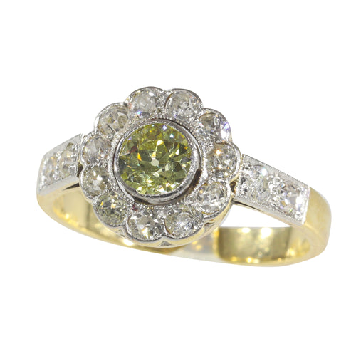 Bague 55 Bague de fiançailles vintage en or jaune 18K et diamants jaunes 58 Facettes 23081-0049