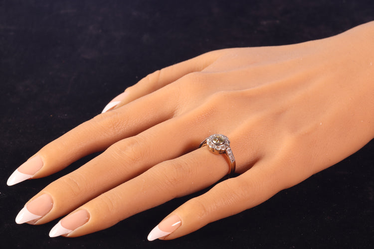 Bague 55 Bague de fiançailles vintage en or jaune 18K et diamants jaunes 58 Facettes 23081-0049