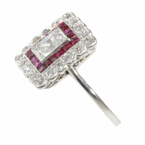 Bague 54 Bague Art déco - Bague en platine avec diamants et rubis 58 Facettes 23249-0100