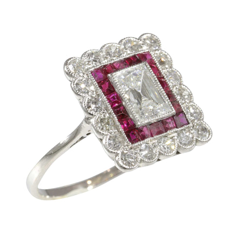 Bague 54 Bague Art déco - Bague en platine avec diamants et rubis 58 Facettes 23249-0100
