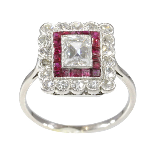 Bague 54 Bague Art déco - Bague en platine avec diamants et rubis 58 Facettes 23249-0100