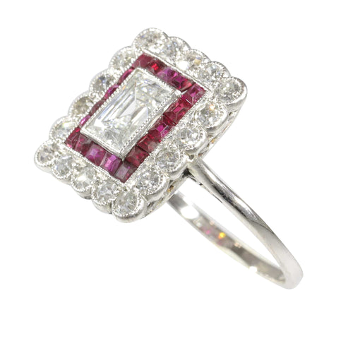 Bague 54 Bague Art déco - Bague en platine avec diamants et rubis 58 Facettes 23249-0100