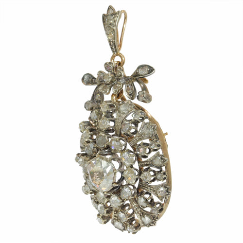 Pendentif Pendentif-broche victorien en or rouge 18k, argent et diamants 58 Facettes 23304-0153