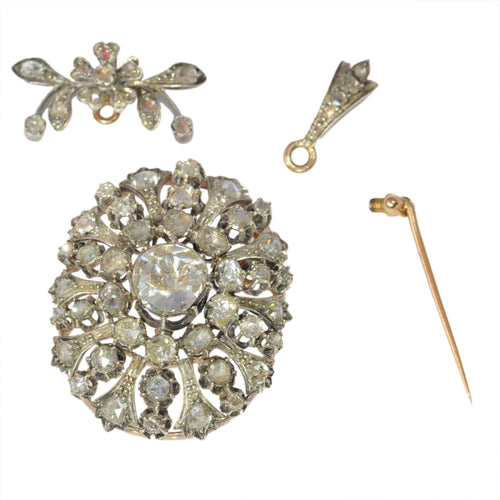 Pendentif Pendentif-broche victorien en or rouge 18k, argent et diamants 58 Facettes 23304-0153