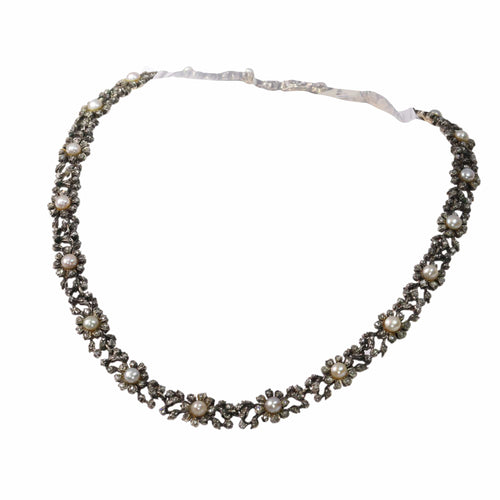 Collier Collier ras-de-cou victorien en or jaune 14K, diamants et perles 58 Facettes 24086-0162