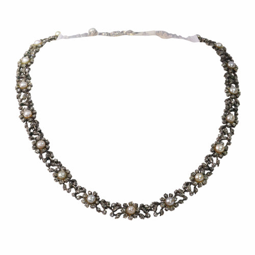 Collier Collier ras-de-cou victorien en or jaune 14K, diamants et perles 58 Facettes 24086-0162