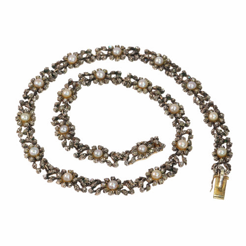 Collier Collier ras-de-cou victorien en or jaune 14K, diamants et perles 58 Facettes 24086-0162