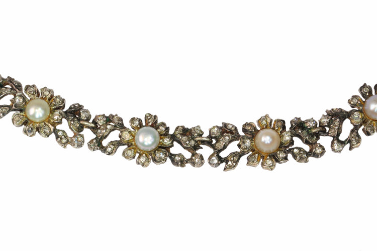 Collier Collier ras-de-cou victorien en or jaune 14K, diamants et perles 58 Facettes 24086-0162