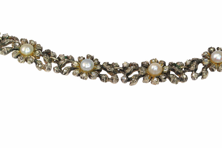 Collier Collier ras-de-cou victorien en or jaune 14K, diamants et perles 58 Facettes 24086-0162