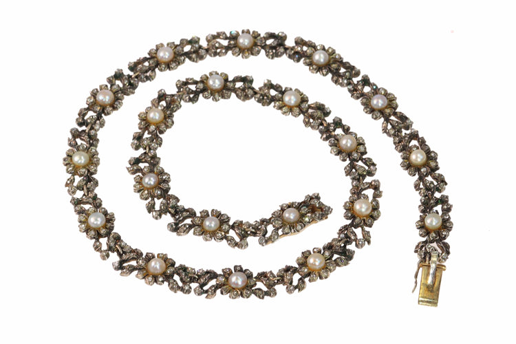 Collier Collier ras-de-cou victorien en or jaune 14K, diamants et perles 58 Facettes 24086-0162
