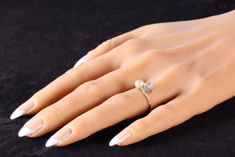 Bague 52 Bague Toi et Moi Belle Époque en or jaune 18K, platine, diamants et perle 58 Facettes 24029-0360