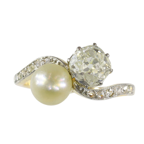 Bague 52 Bague Toi et Moi Belle Époque en or jaune 18K, platine, diamants et perle 58 Facettes 24029-0360