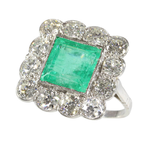 Bague 52 Art déco - Bague géométrique en platine, émeraude et diamants 58 Facettes 24110-0131