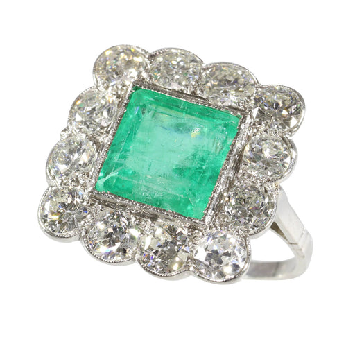 Bague 52 Art déco - Bague géométrique en platine, émeraude et diamants 58 Facettes 24110-0131