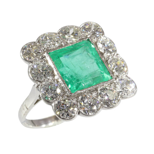 Bague 52 Art déco - Bague géométrique en platine, émeraude et diamants 58 Facettes 24110-0131