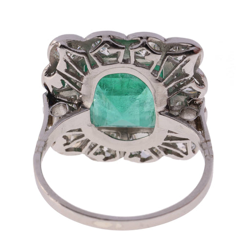 Bague 52 Art déco - Bague géométrique en platine, émeraude et diamants 58 Facettes 24110-0131