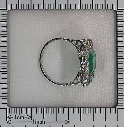 Bague 52 Art déco - Bague géométrique en platine, émeraude et diamants 58 Facettes 24110-0131
