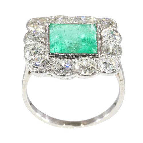 Bague 52 Art déco - Bague géométrique en platine, émeraude et diamants 58 Facettes 24110-0131