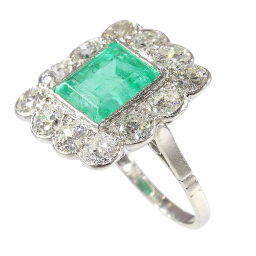 Bague 52 Art déco - Bague géométrique en platine, émeraude et diamants 58 Facettes 24110-0131