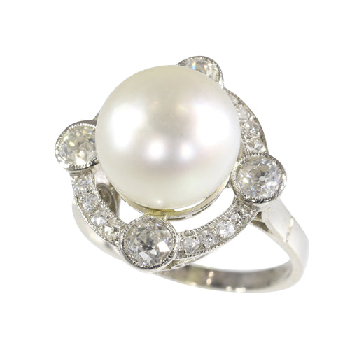 Bague 51 Bague Art déco 1920 en platine, perle et diamants 58 Facettes 24110-0137