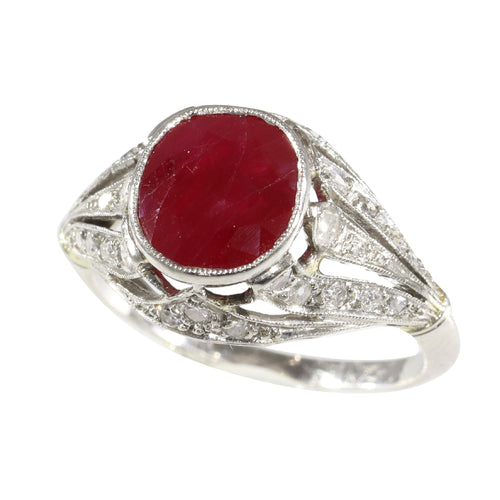Bague 52 Bague Art déco - Rubis birman 3,19 ct et diamants en platine 58 Facettes 16319-0014