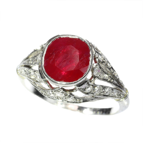 Bague 52 Bague Art déco - Rubis birman 3,19 ct et diamants en platine 58 Facettes 16319-0014