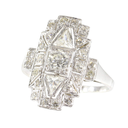 Bague 56 Bague vintage années 1950 Art déco en platine et diamants 58 Facettes 24002-0086
