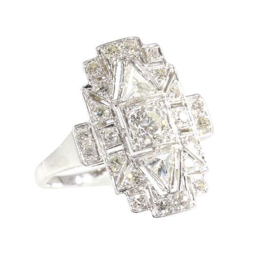 Bague 56 Bague vintage années 1950 Art déco en platine et diamants 58 Facettes 24002-0086