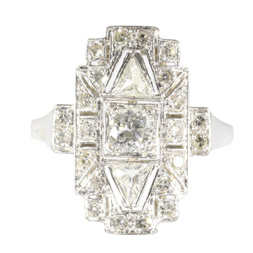 Bague 56 Bague vintage années 1950 Art déco en platine et diamants 58 Facettes 24002-0086