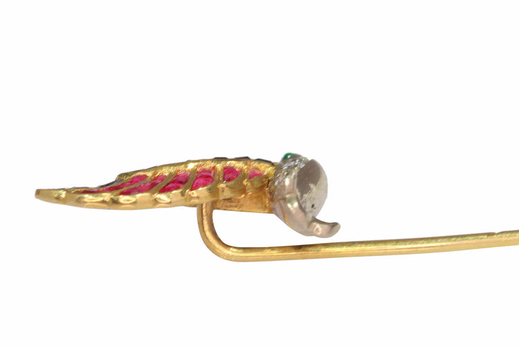 Broche Pince à cravate vintage Art déco - Oiseau en or 18K et pierres 58 Facettes 24204-0272