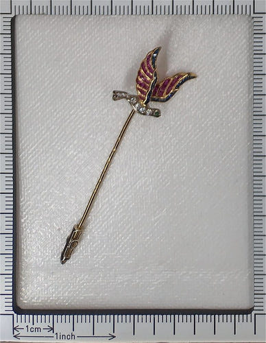 Broche Pince à cravate vintage Art déco - Oiseau en or 18K et pierres 58 Facettes 24204-0272