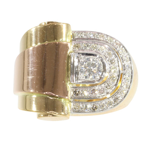 Bague 54 Bague vintage années 1950 en or 18K, platine et diamants 58 Facettes 24275-0277