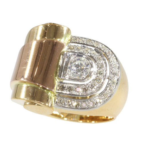 Bague 54 Bague vintage années 1950 en or 18K, platine et diamants 58 Facettes 24275-0277