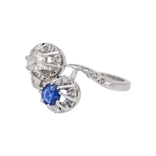 Bague 53 Bague toi et moi en or blanc 18 carats avec diamants et saphir 58 Facettes 4951644CN