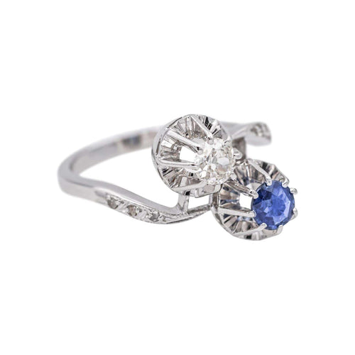 Bague 53 Bague toi et moi en or blanc 18 carats avec diamants et saphir 58 Facettes 4951644CN