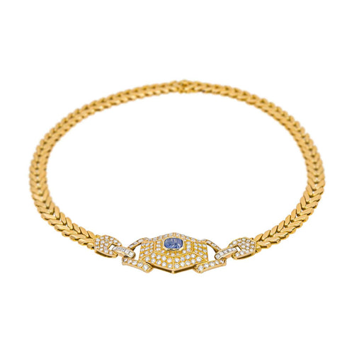 Collier Collier en or jaune 18 carats avec saphir et diamants 58 Facettes 5026620CN