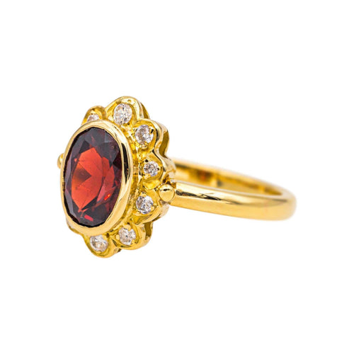 Bague 54.5 Bague Pompadour en or jaune 18 carats grenat et diamants 58 Facettes 4824714CN